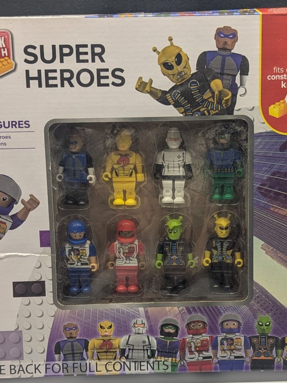 open box BLOCK TECH "SUPER HEROES & VILLIANS " 8 FIGURES